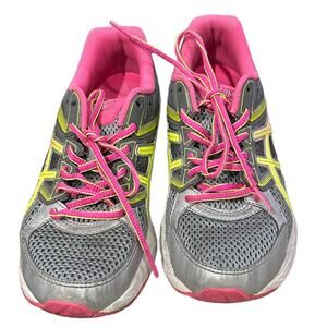 ASICS t5f9n running shoe pink grey yellow size 6.5 reflective strips‎